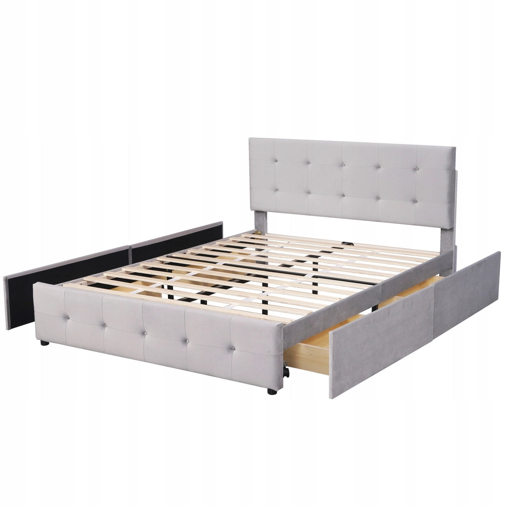 Letto imbottito 140x200 grigio con cassetti - Xylo