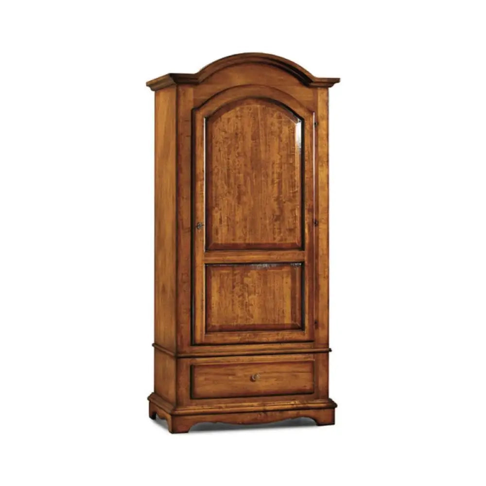 Armadio con 1 anta 1 cassetto appendiabiti con bastone in legno massello e mdf con rifinitura in noce lucido 96x56x196 H