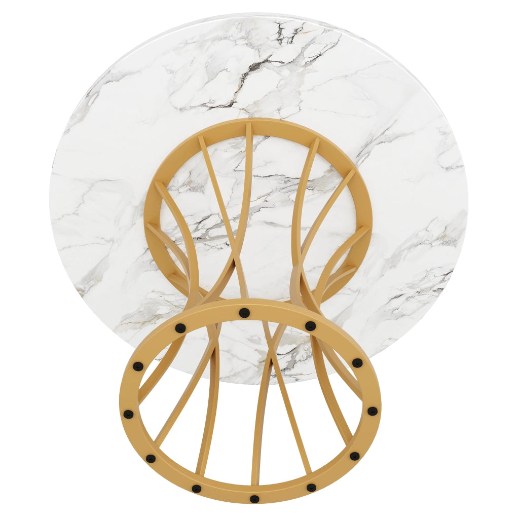 TAVOLO Rotondo 80x80x76 cm MDF e Metallo Colore Oro