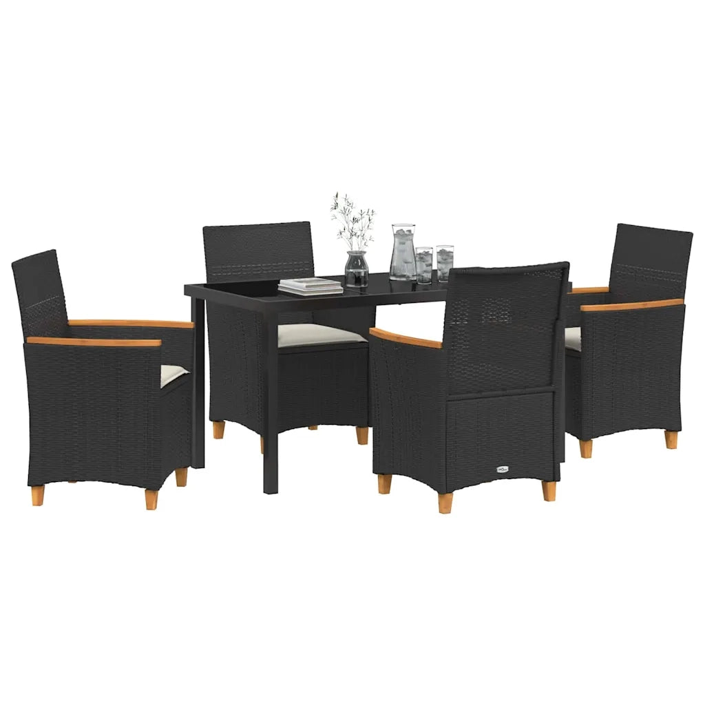 Set da Pranzo per Giardino 5 pcs Nero polyrattan