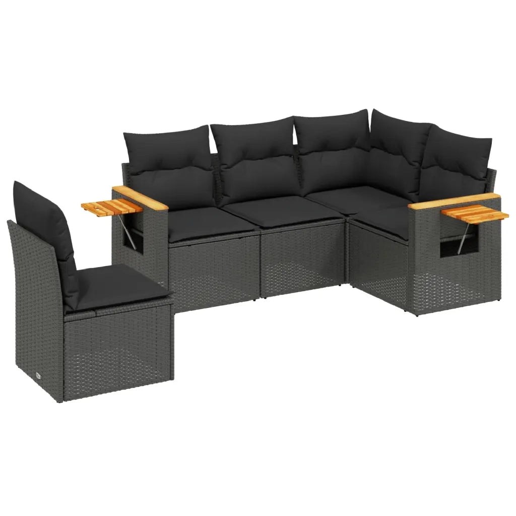Set Divani da Giardino 5 pz con Cuscini in Polyrattan Nero 3226811