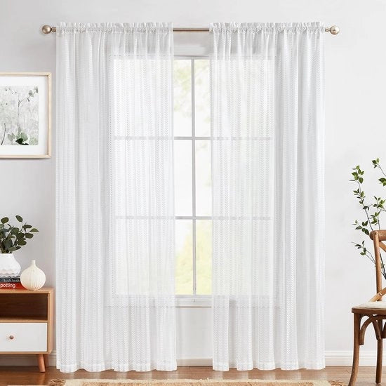 Gordini trasparenti bianchi 140 x 210 cm con lato lungo per soggiorno, voile, stile rustico per camera da letto, stoffa classica vintage, filtro luce, asta con tasca, 2 pannelli per finestra.