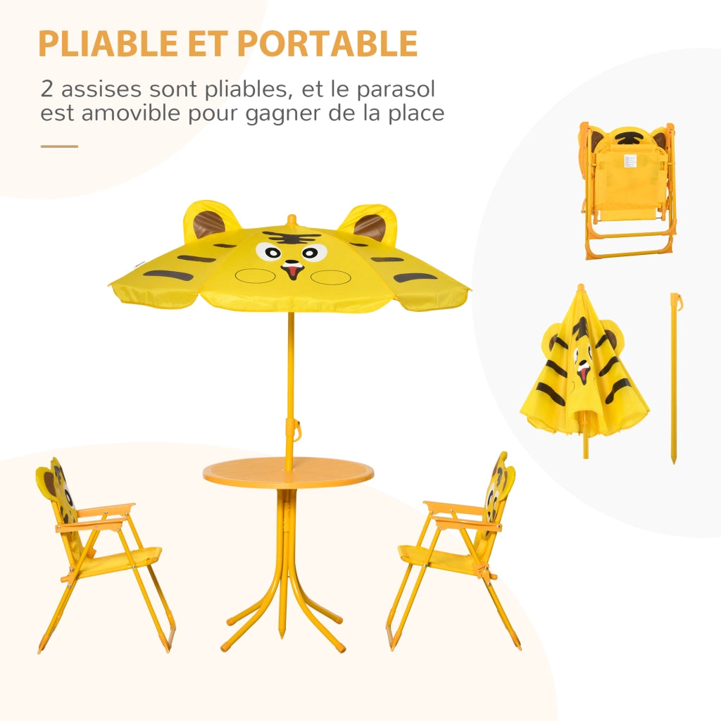Set tavolo e sedie da giardino per bambini ¨C Zephmum ¨C giallo, metallo, pieghevole