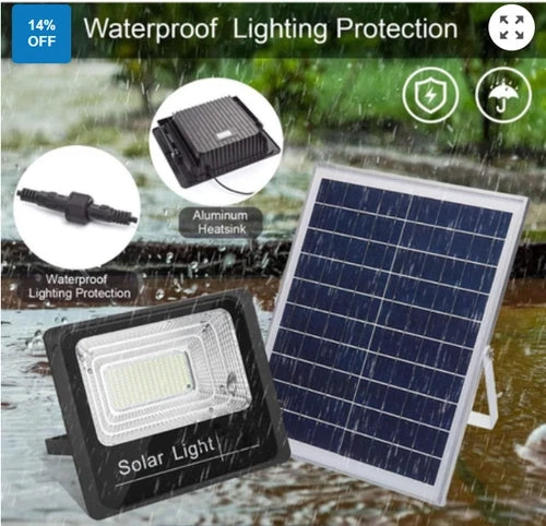 4 X FARO LED 100 Watt SMD Luce Bianca Con PANNELLO SOLARE E SENSORE telecomando