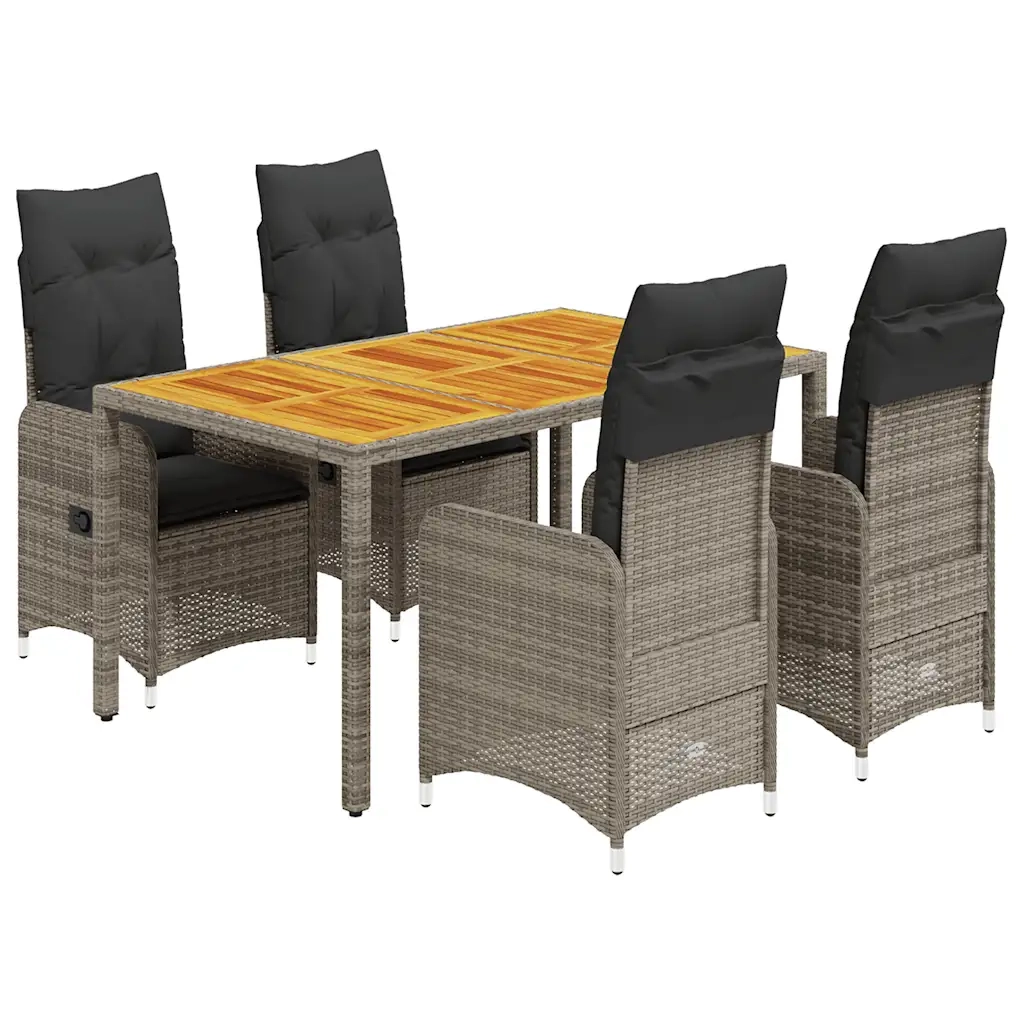 Set Bistrò da Giardino 5 pz con Cuscini in Polyrattan Grigio