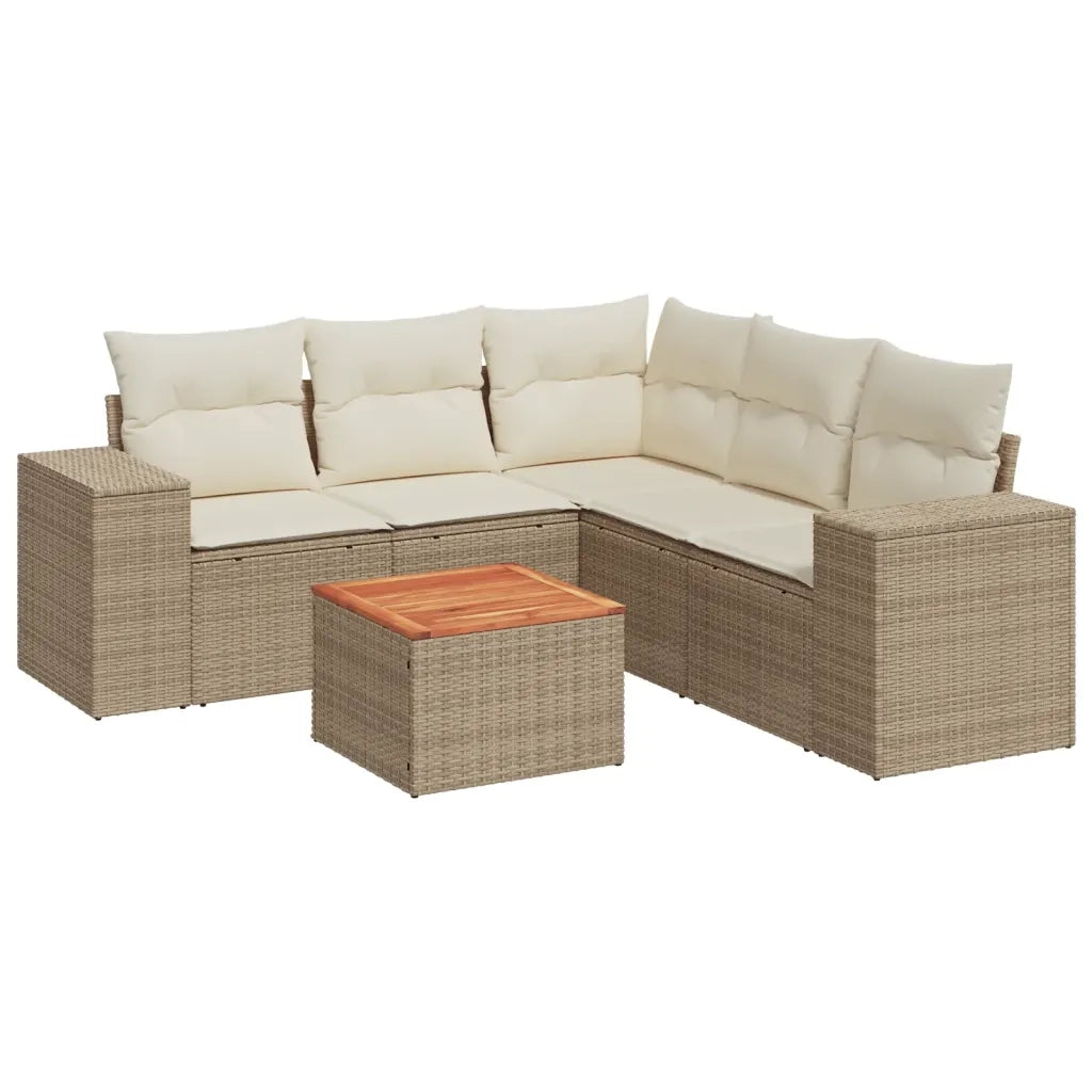 Set Divano da Giardino 6 pz con Cuscini Beige in Polyrattan 3225442