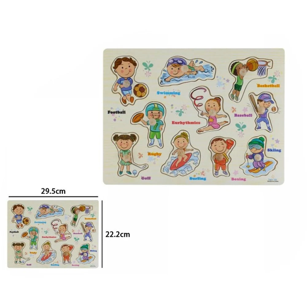 Trade Shop - Puzzle A Incastro Tema Persone Sport Gioco Educativo In Legno Per Bambini Con Pomelli 07540 -