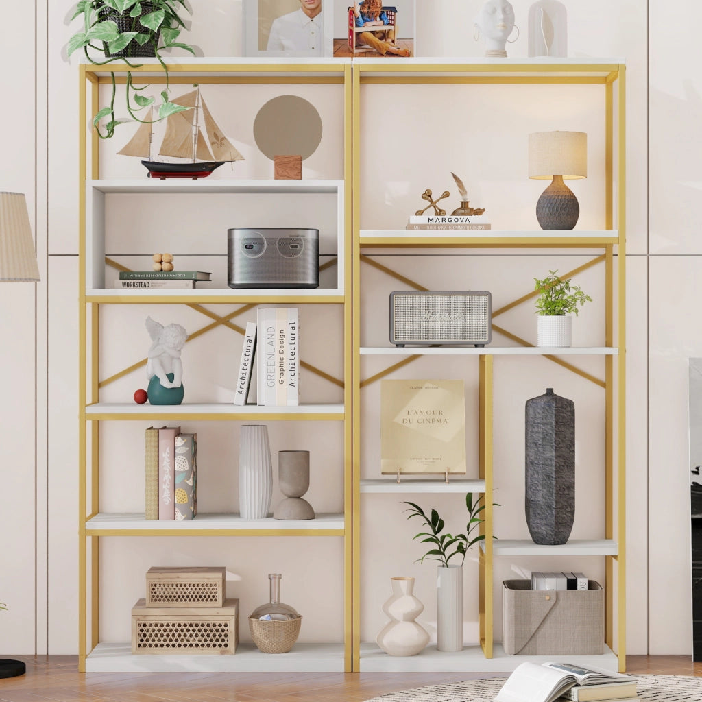 LIBRERIA Multilivello 160x29,5x180 cm MDF e Metallo Bianco e Oro