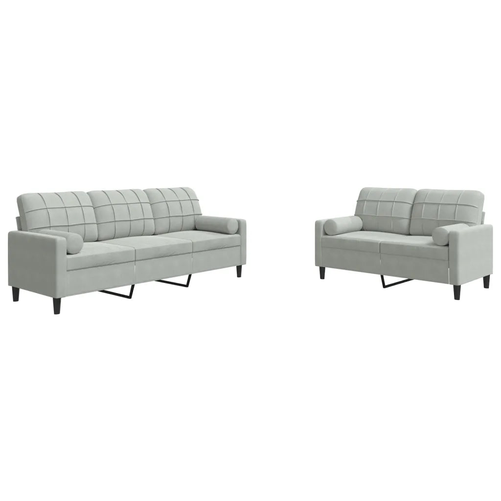 Set di Divani 2 pz con Cuscini e Rinforzi Grigio Chiaro Velluto 3278411