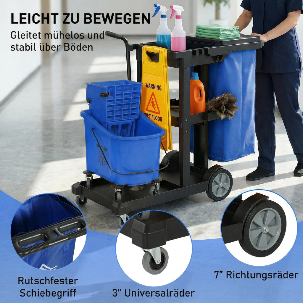 Carrello per Pulizia con 3 Ripiani e Secchio ¨C Minimal ¨C Blu