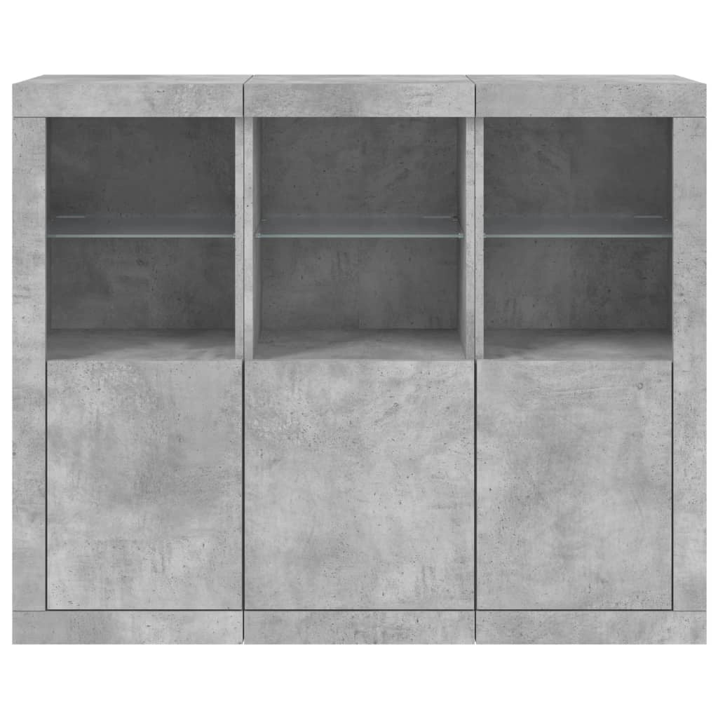 Buffet credenza cassettiera armadio mobile contenitore organizer per cucina soggiorno salotto con luci LED 3 pezzi legno ingegnerizzato grigio 02_0037223