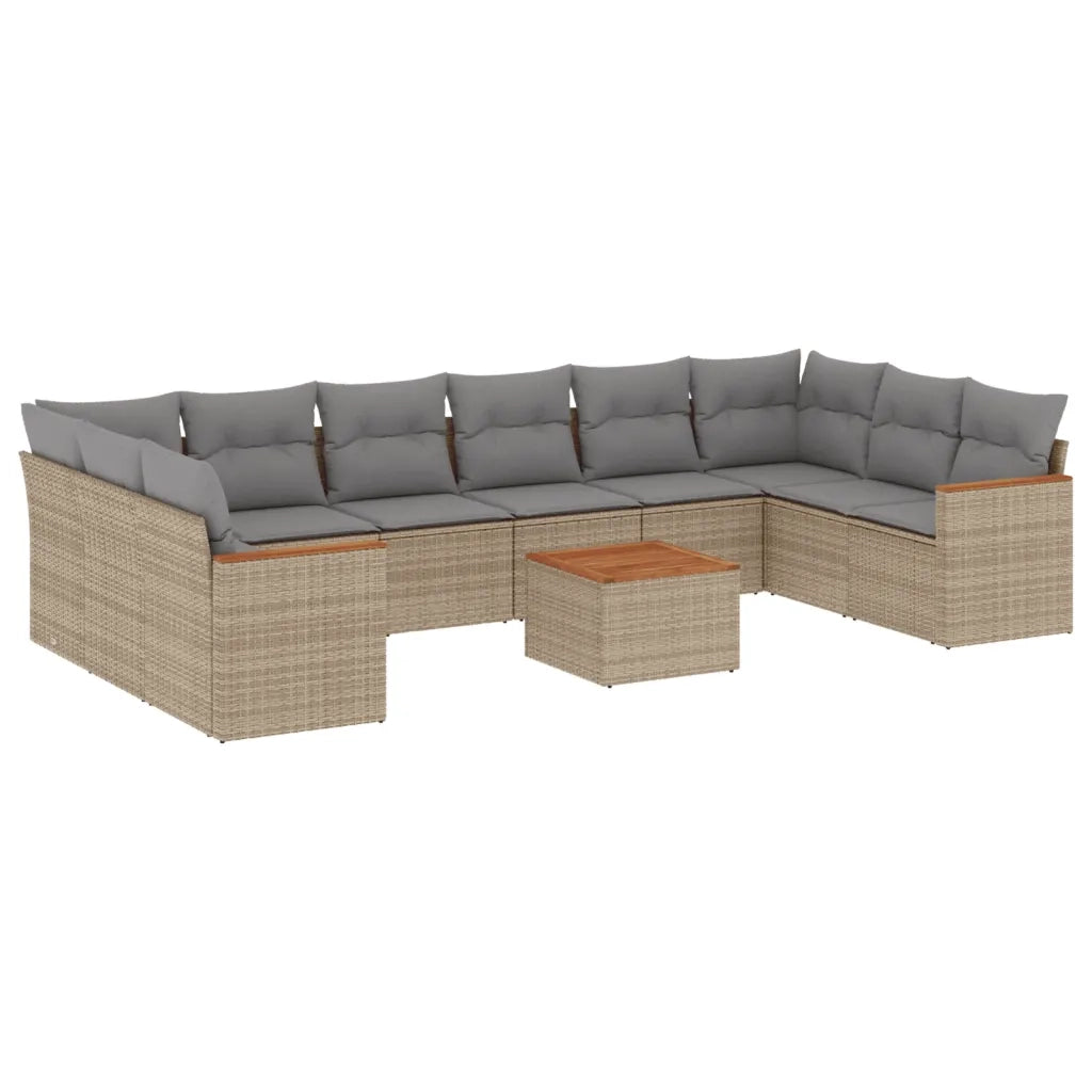 Set Divano da Giardino 11 pz con Cuscini Beige Misto Polyrattan