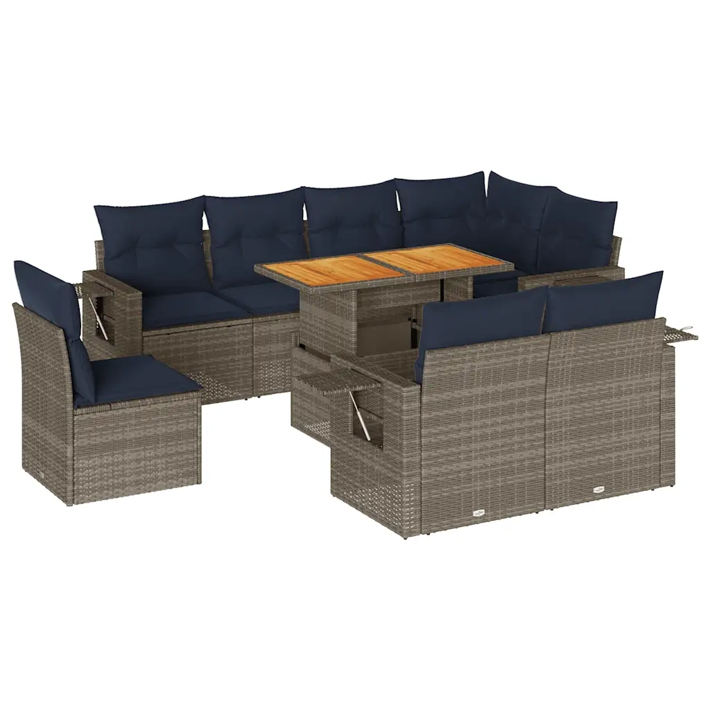 Set Divano da Giardino 9 pz con Cuscini Grigio in Polyrattan 3327169