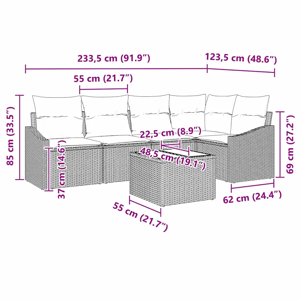 Set di divani con cuscino 6 pcs Nero polyrattan 3346727