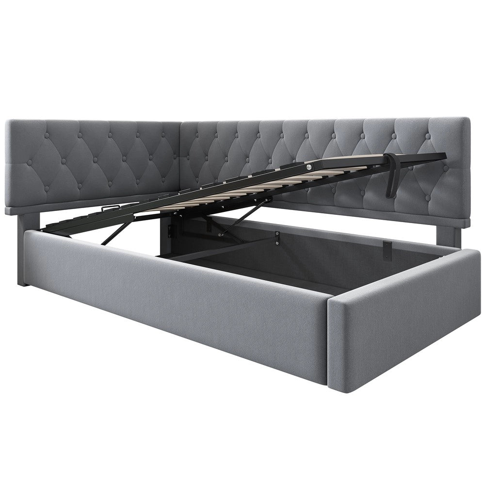 Letto Imbottito Contenitore con Rete a Doghe ¨C MINIMAL ¨C Velluto Grigio 90x200