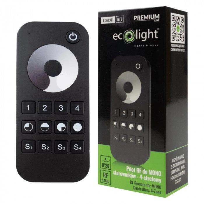 Telecomando RF RT6 4 zone touch per LED mono nero Ecolight