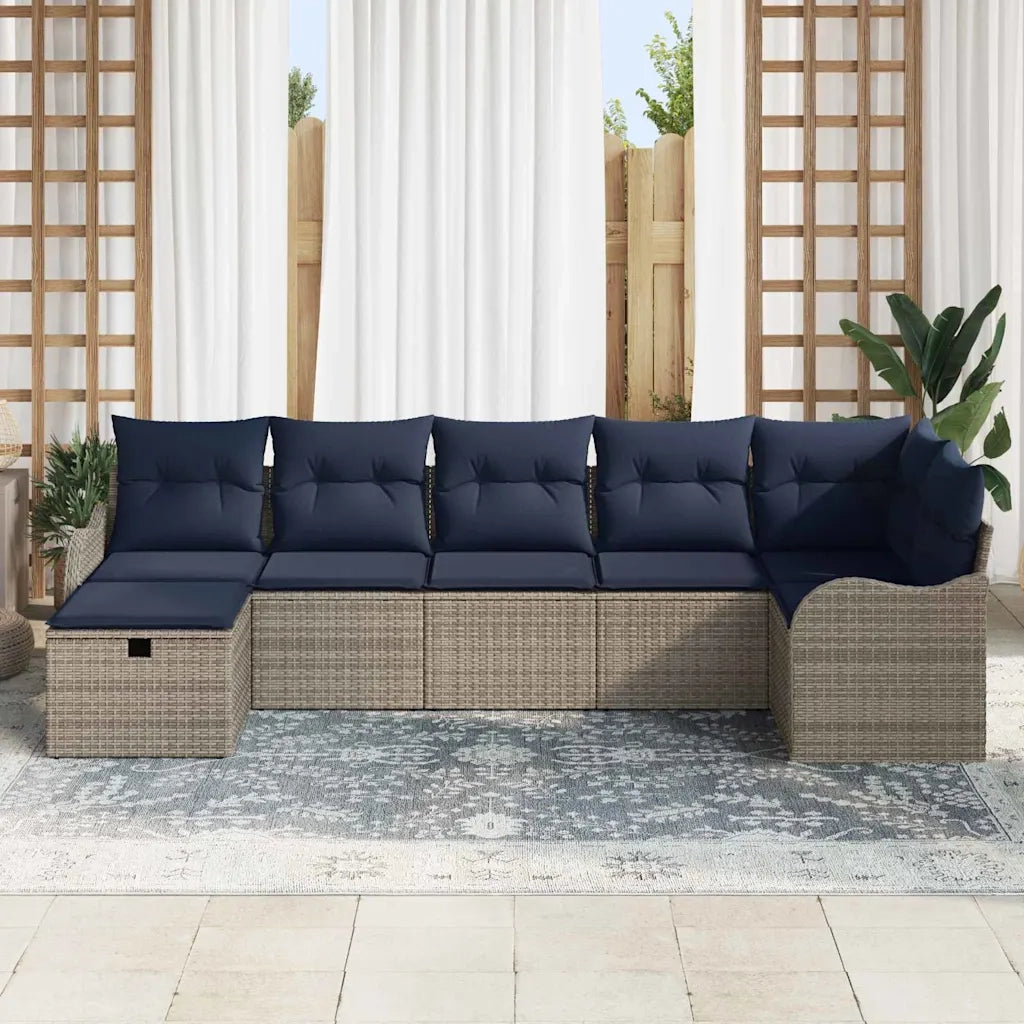Set di divani con cuscino Grigio e Blu Navy polyrattan 3359004