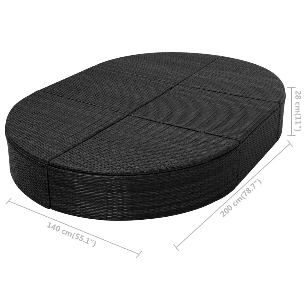 Lettino Prendisole con Cuscino in Polyrattan Nero 42940