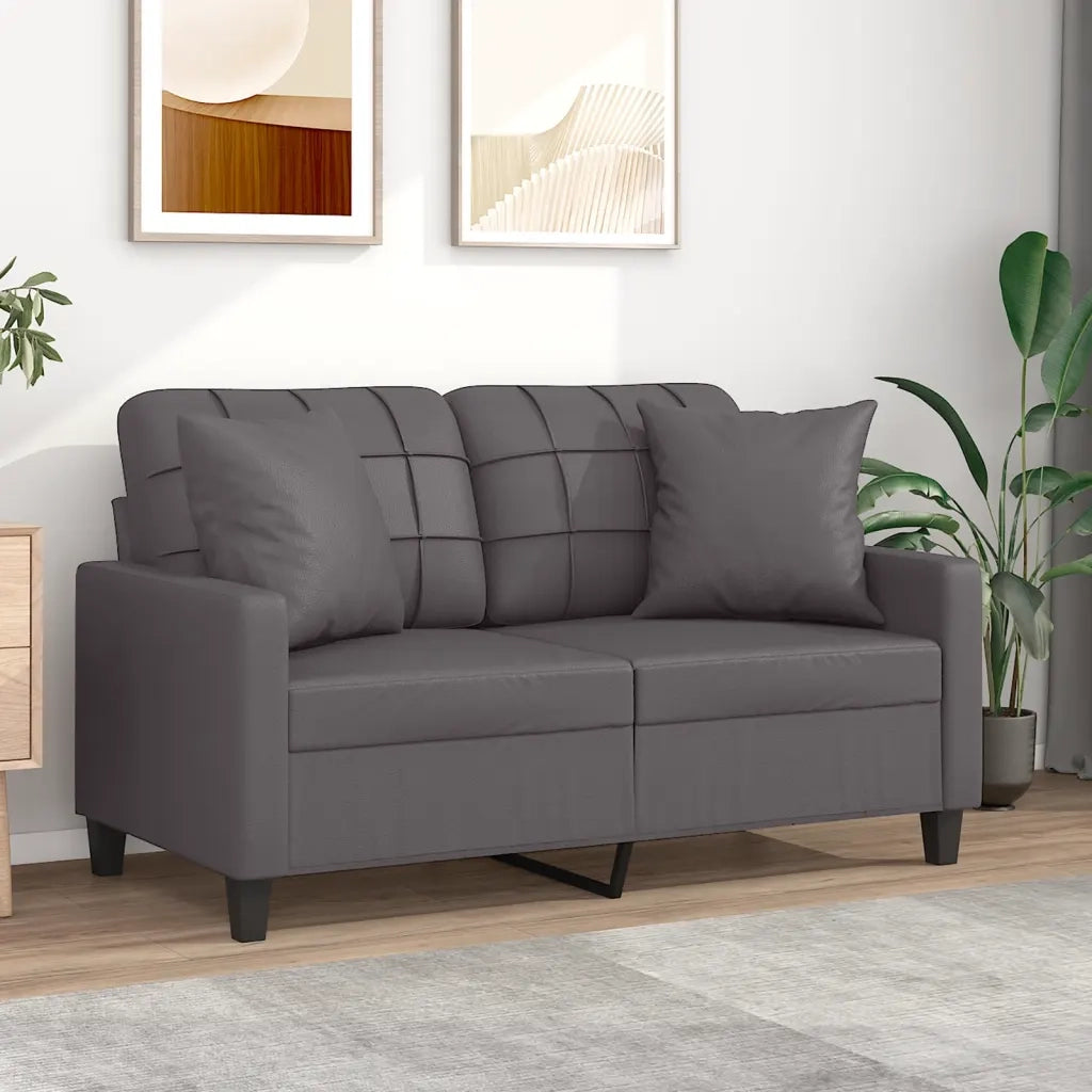 Divano a 2 Posti con Cuscini-Sofa 2 Posti con Cuscini Grigio 120 cm in Similpelle 624197