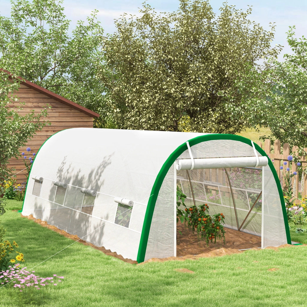 Serra da Giardino Tunnel ¨C Minimal ¨C 6x3x2 m, 18 m2, 8 Finestre, Porta a Zip, Acciaio Galvanizzato, Telo in PE, Bianco