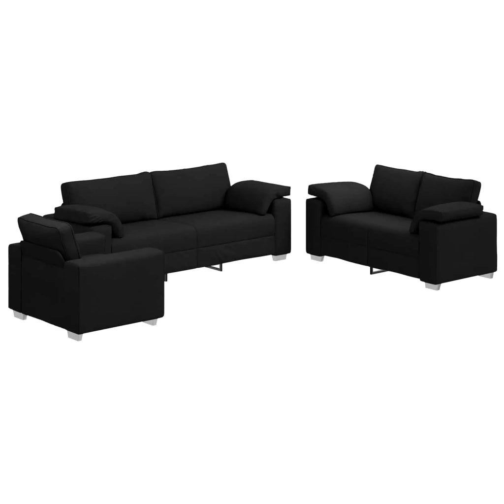 Divano 3 pcs Nero 219 x 80 x 82 cm Tessuto misto lino 3324660