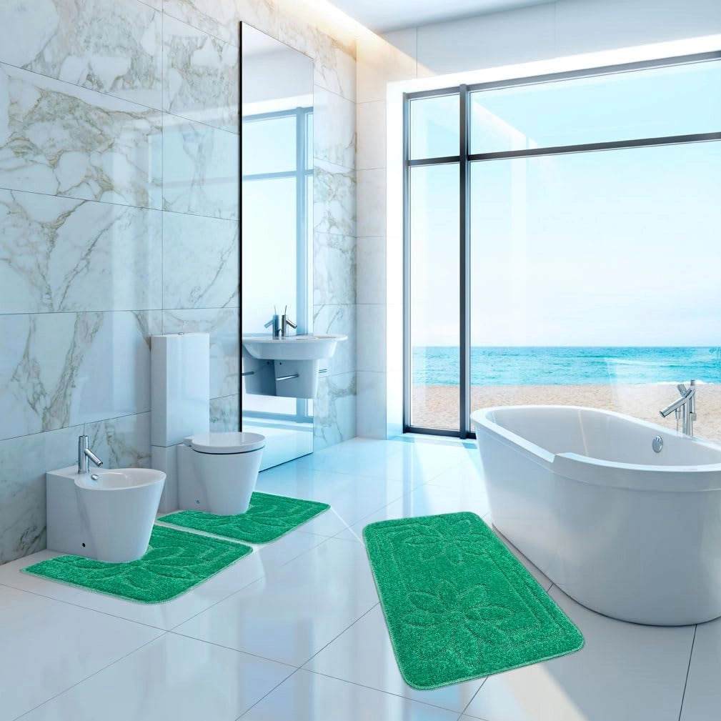 Tappeto Bagno 50x110 cm Tinta Unita Antiscivolo Assorbente Scendiletto Made In Italy Verde