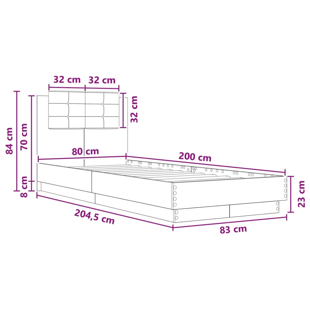 Struttura letto con testata Sonoma grigio 80 x 200 cm 3429577