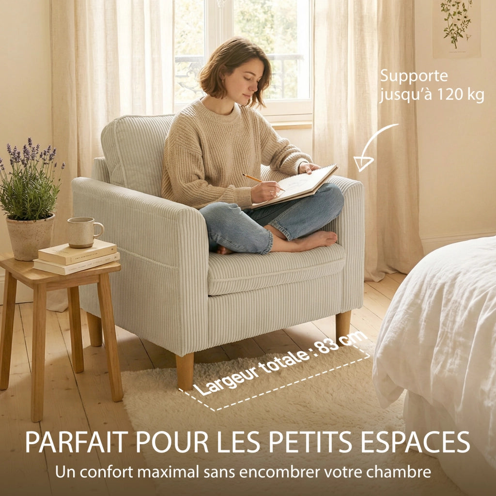 Poltrona in velluto ¨C Xylo ¨C beige con cuscino a molle 83x74x87cm