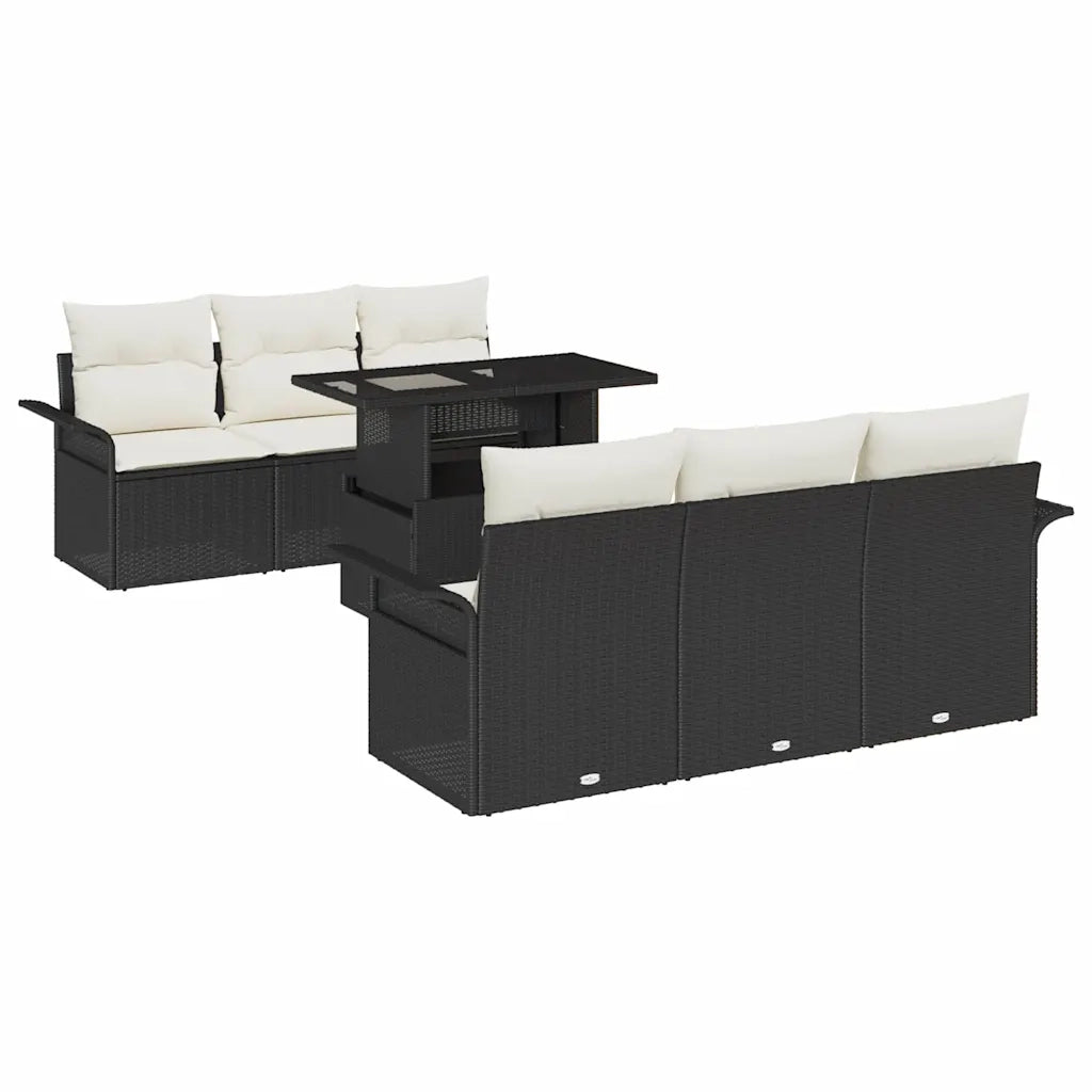 Set Divano da Giardino con cuscino 7 pcs Nero Poly Rattan