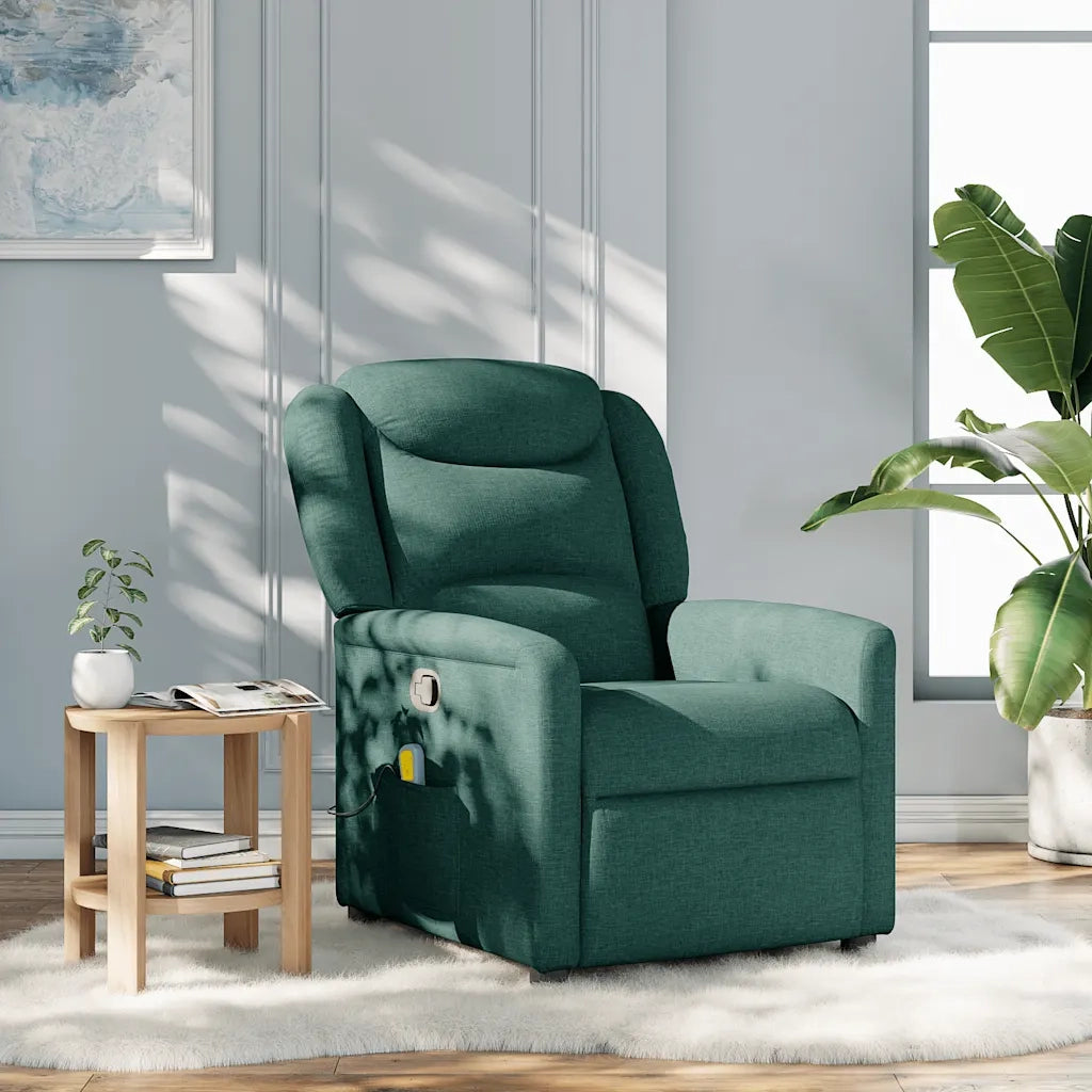 Poltrona Massaggiante | Sedia Relax Reclinabile Verde Scuro in Tessuto