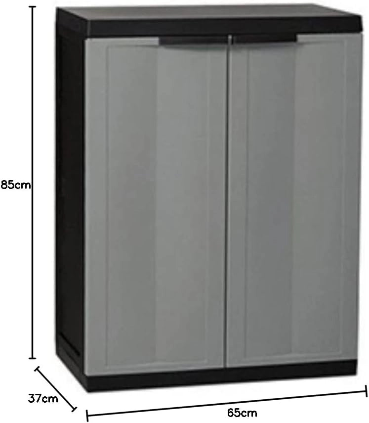 Armadio basso 2 ante con ripiano regolabile in resina colore nero e grigio 65x37x85 cm Toomax