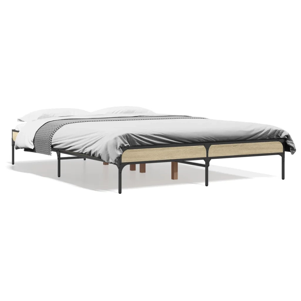 Letto matrimoniale | Letto per adulti | Giroletto Rovere Sonoma 120x200 cm in Legno Multistrato Metallo