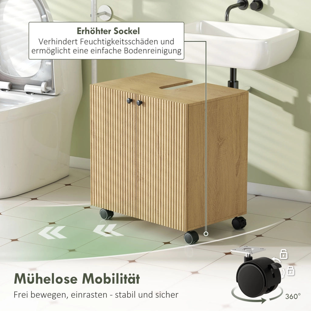 Mobiletto Sottolavabo con Ripiani e Ruote ¨C Minimal ¨C Legno