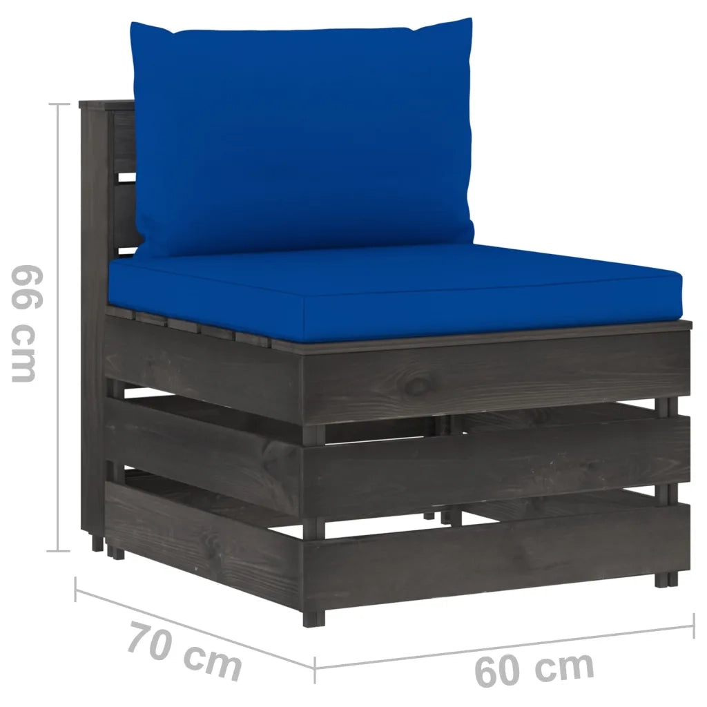Divano Centrale Modulare con Cuscini in Legno Impregnato Grigio 3068130