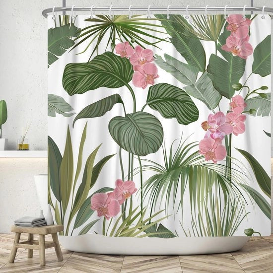 Douchegordijn acqua resistente 180 x 200 cm con disegno botanico – Lavabile e facile da installare
