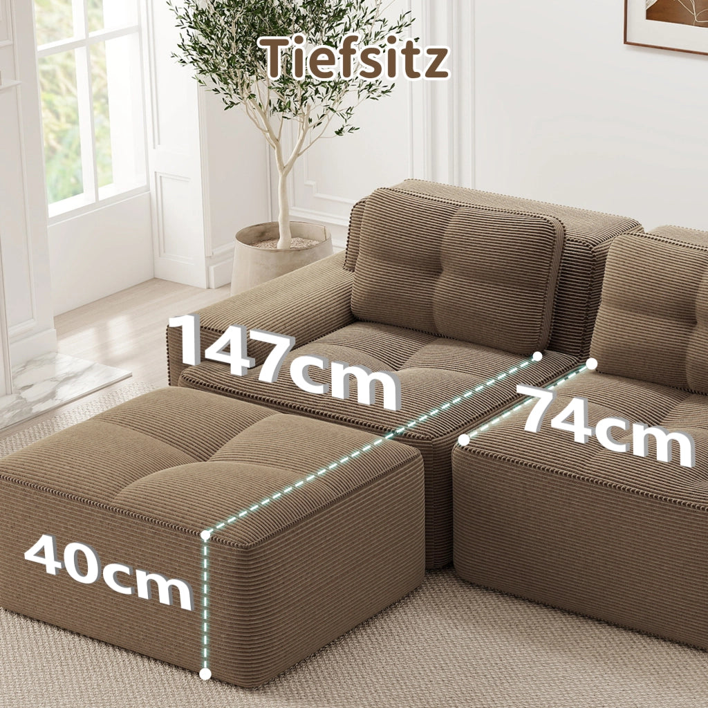 Divano modulare a forma di U - Zephmum - 3 posti, velluto, marrone, senza montaggio