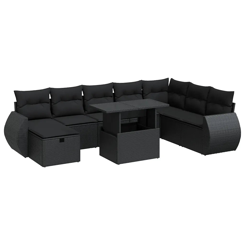 Set Divani da Giardino 9 pz con Cuscini Nero in Polyrattan 3327915