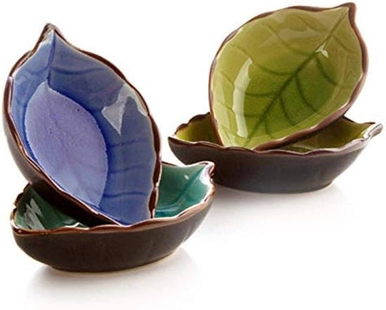 Set di 4 Cibi in Forma di Foglia - Porcellana Blu