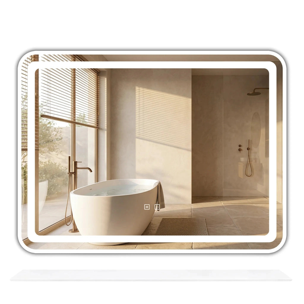 Specchio Da Parete Led Con Mensola 80x60 Cm L-8060