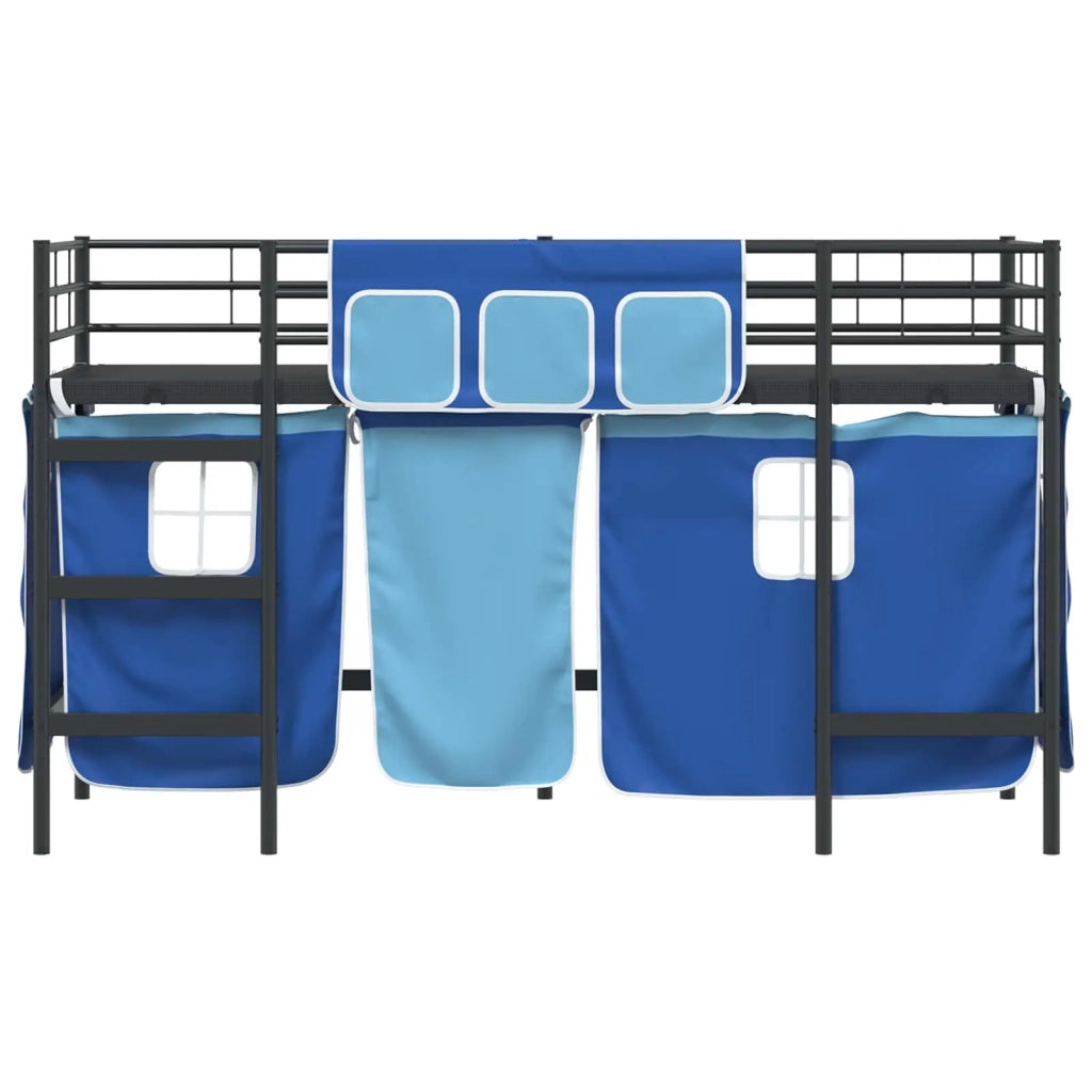 Struttura del Letto Loft per Bambini con Tendine-Giroletto per bambini Nero e Blu 384317
