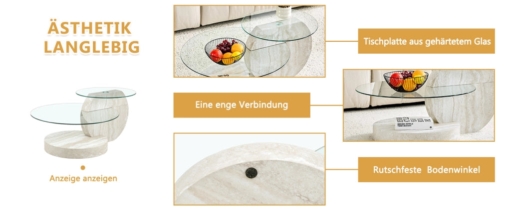 TAVOLINO DA CAFFÈ OVALE 78,5x78,5x24,5 cm GRIGIO CHIARO VETRO E MDF