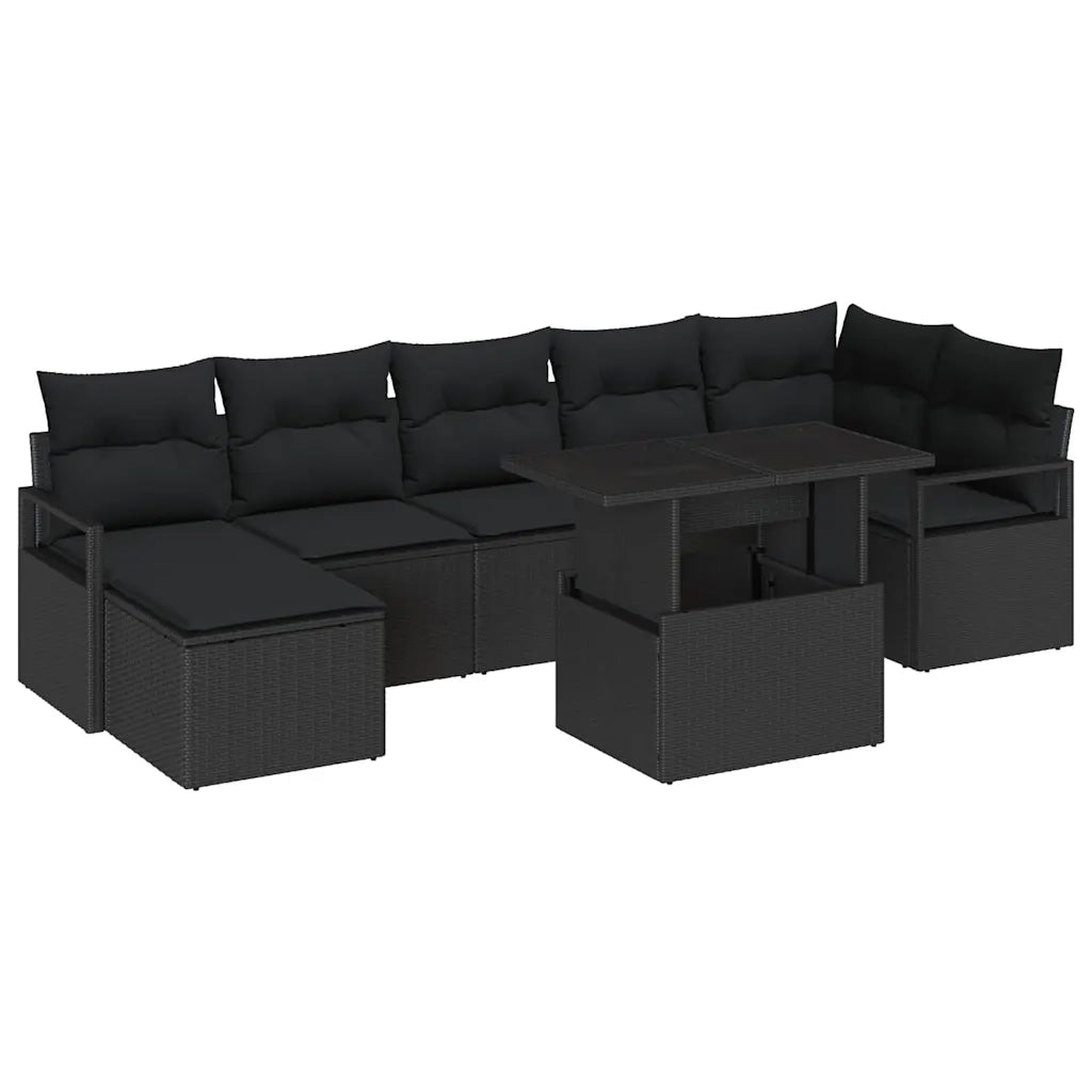 Set Divano da Giardino con archiviazione 8 pcs Nero polyrattan