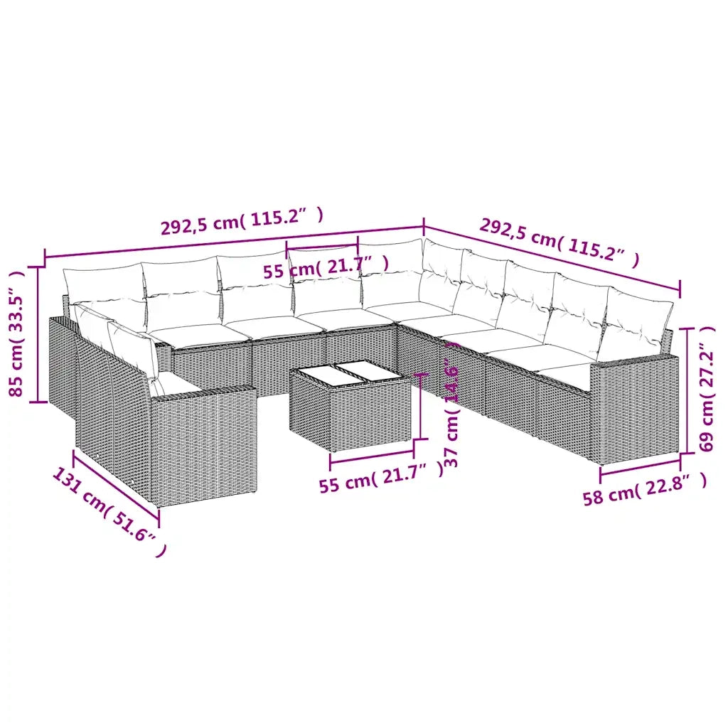 Set Divani da Giardino 12 pz con Cuscini Marrone in Polyrattan 3251540