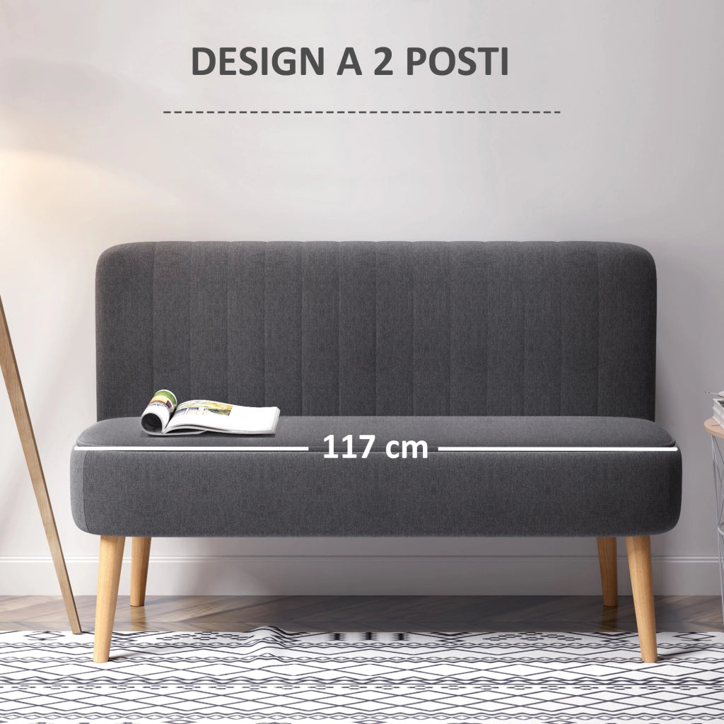 Divano 2 Posti in Tessuto ¨C Minimal ¨C Grigio Scuro, 117x56.5x77 cm
