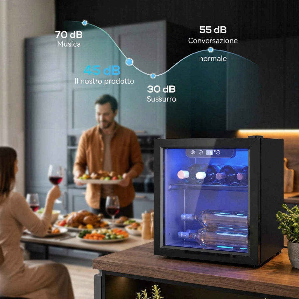 Cantinetta Vino Refrigerata 12 Bottiglie ¨C Minimal ¨C 36L, Nero, Vetro Anti UV
