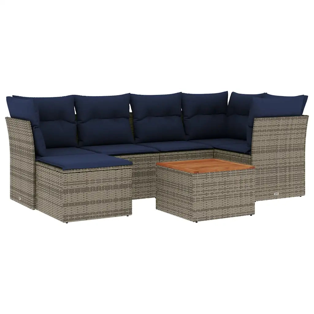 Set Divani da Giardino 7 pz con Cuscini Grigio in Polyrattan 3256082