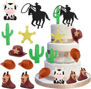 Decorazioni per torta western con cowboy, stivali e cactus, 10 pezzi