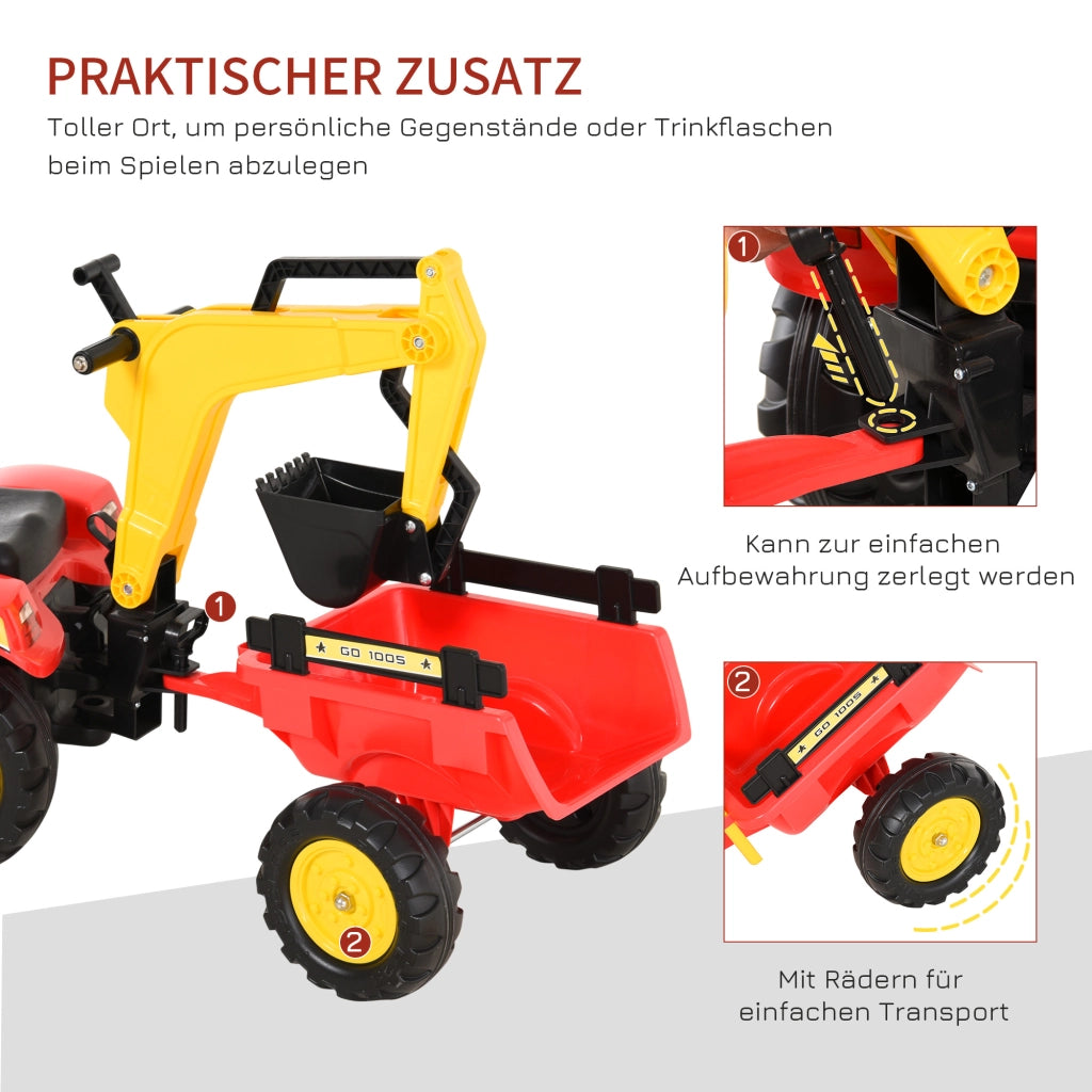 Trattore a Pedali con Rimorchio e Benna ¨C Minimal ¨C Rosso