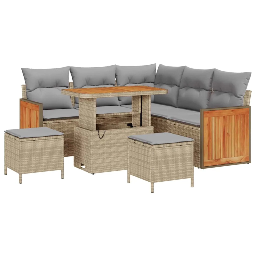 Set Divano da Giardino con cuscino 8 pcs Beige e Grigio Chiaro