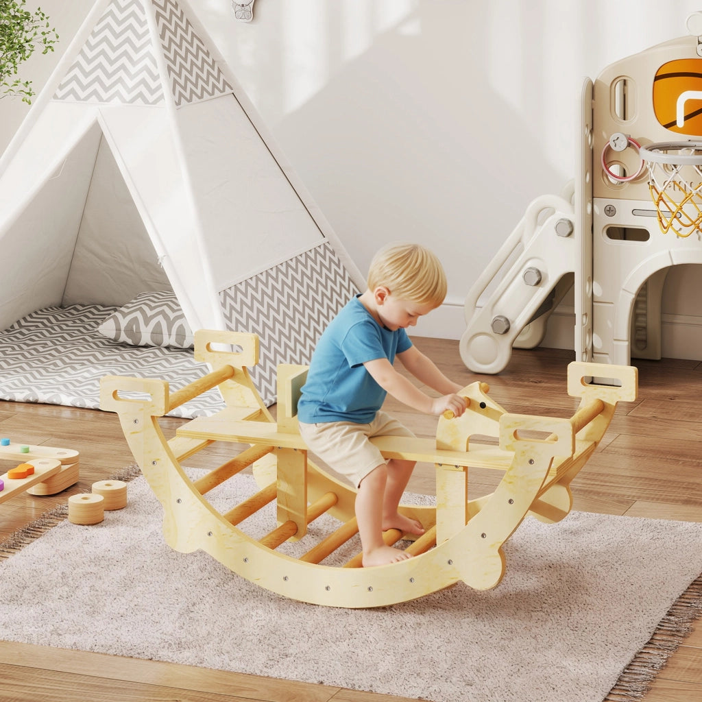 Struttura da arrampicata Montessori 2 in 1 ¨C Xylo ¨C legno naturale 110x52x45 cm per bambini 2-4 anni